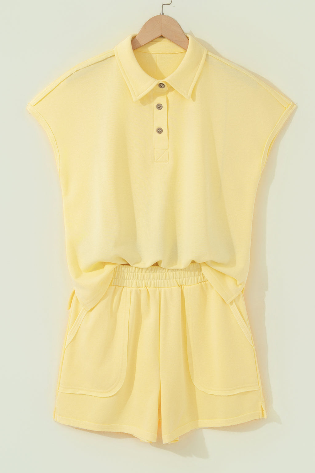 Mist Blue Loose Polo Tee Elastic Waist 2pcs Short Set
