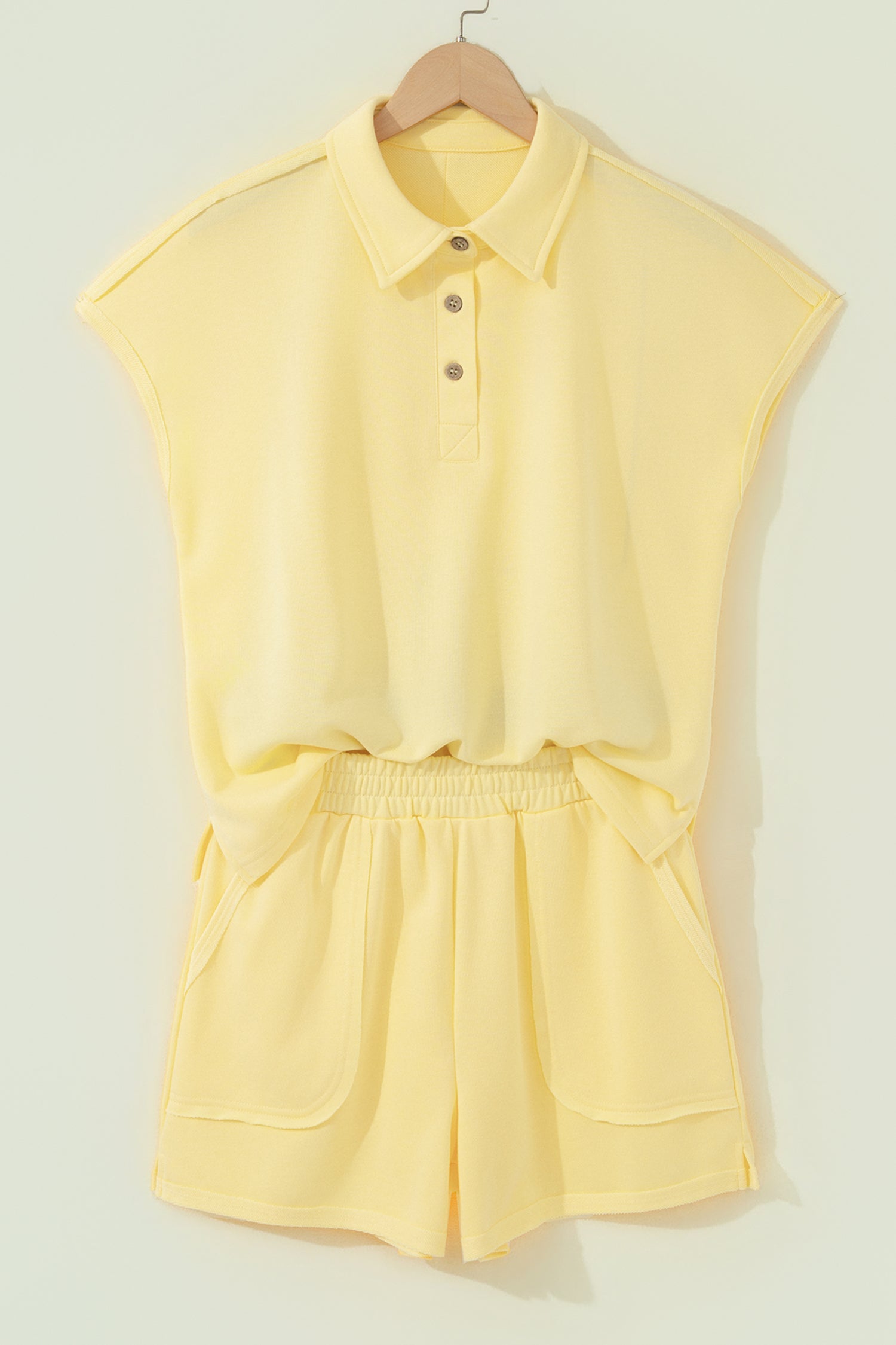 Mist Blue Loose Polo Tee Elastic Waist 2pcs Short Set