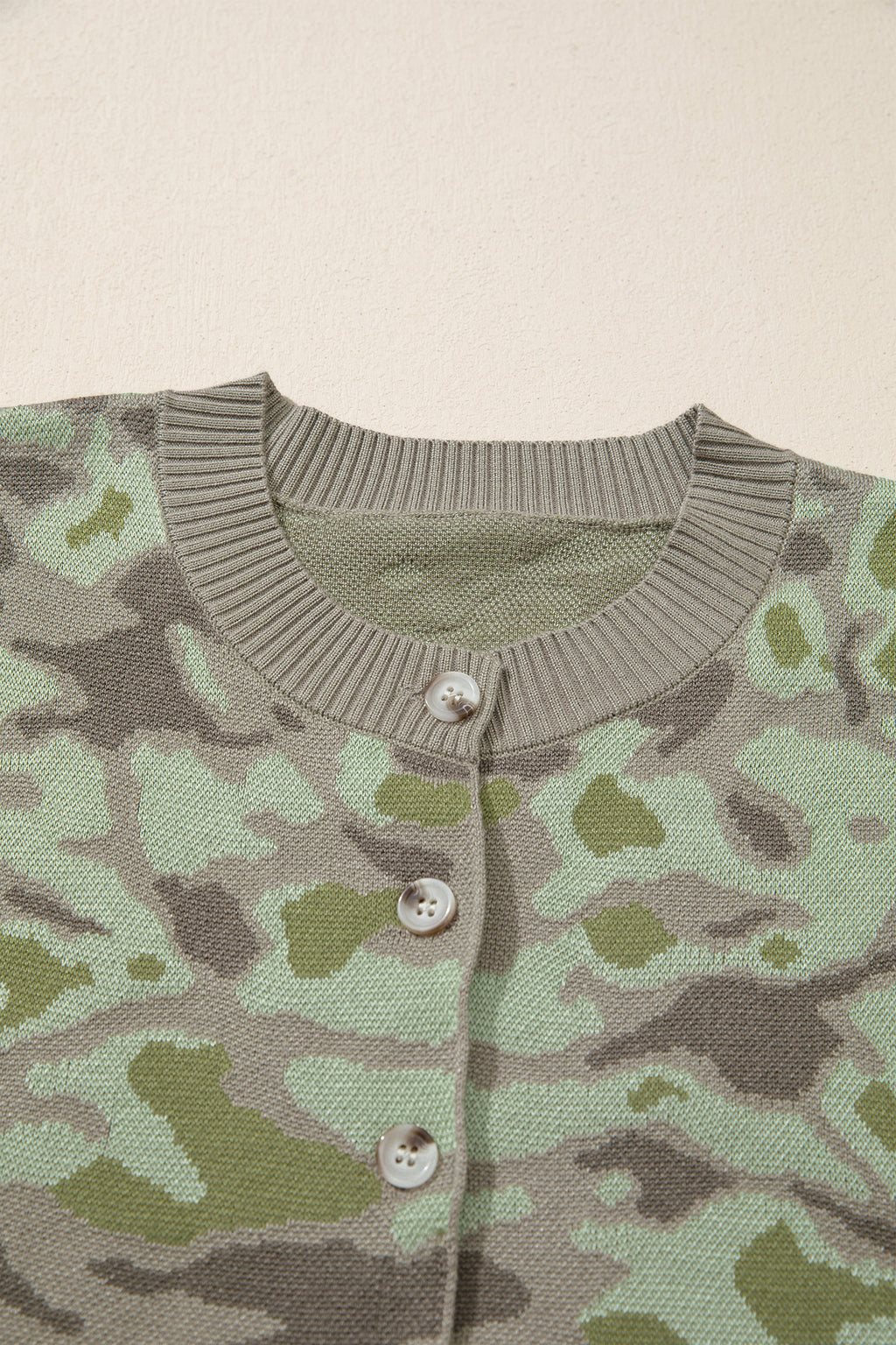 Green Camo Print Button Front Loose Sweater Vest