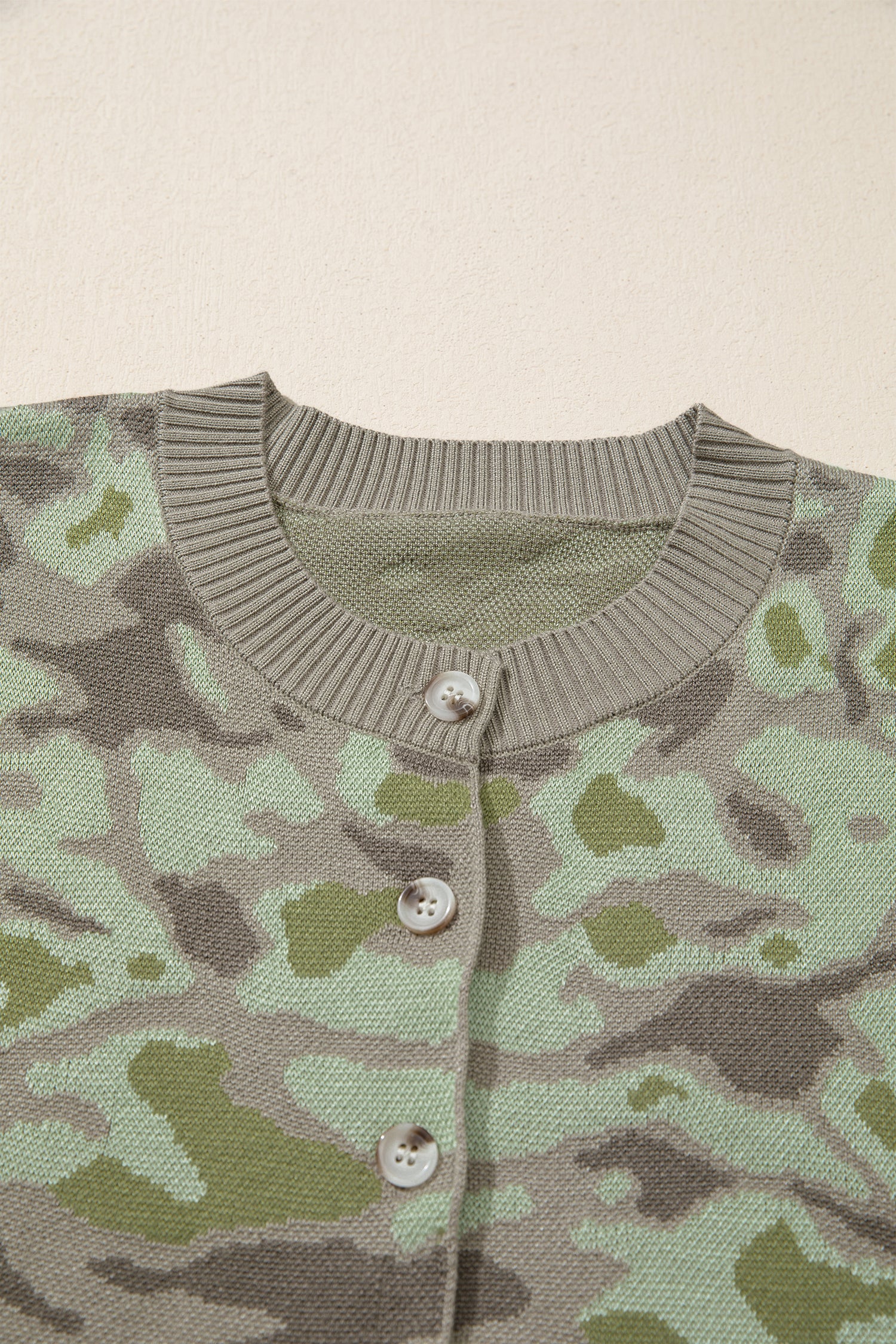 Green Camo Print Button Front Loose Sweater Vest