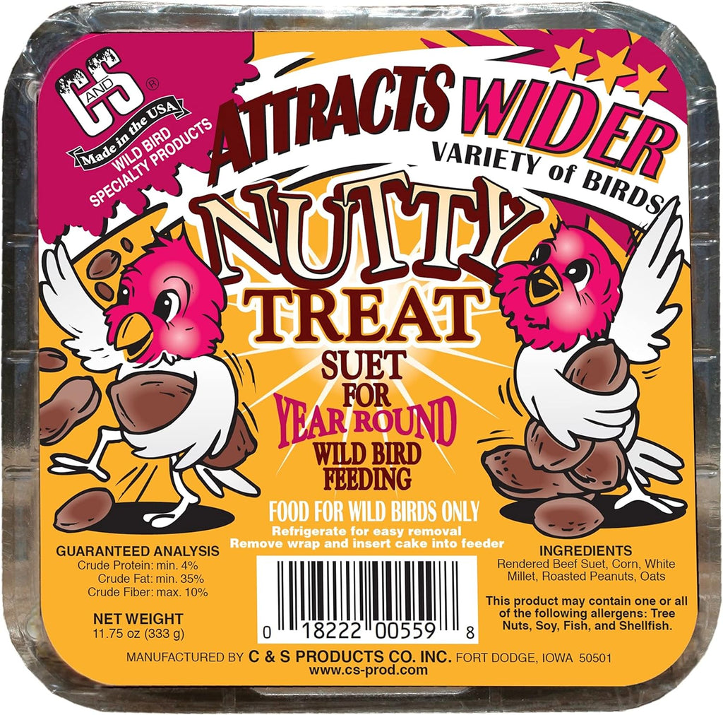 C&S Nutty Suet Treat Bird Cake 11.75 oz & Large Suet Basket Feeder Combo