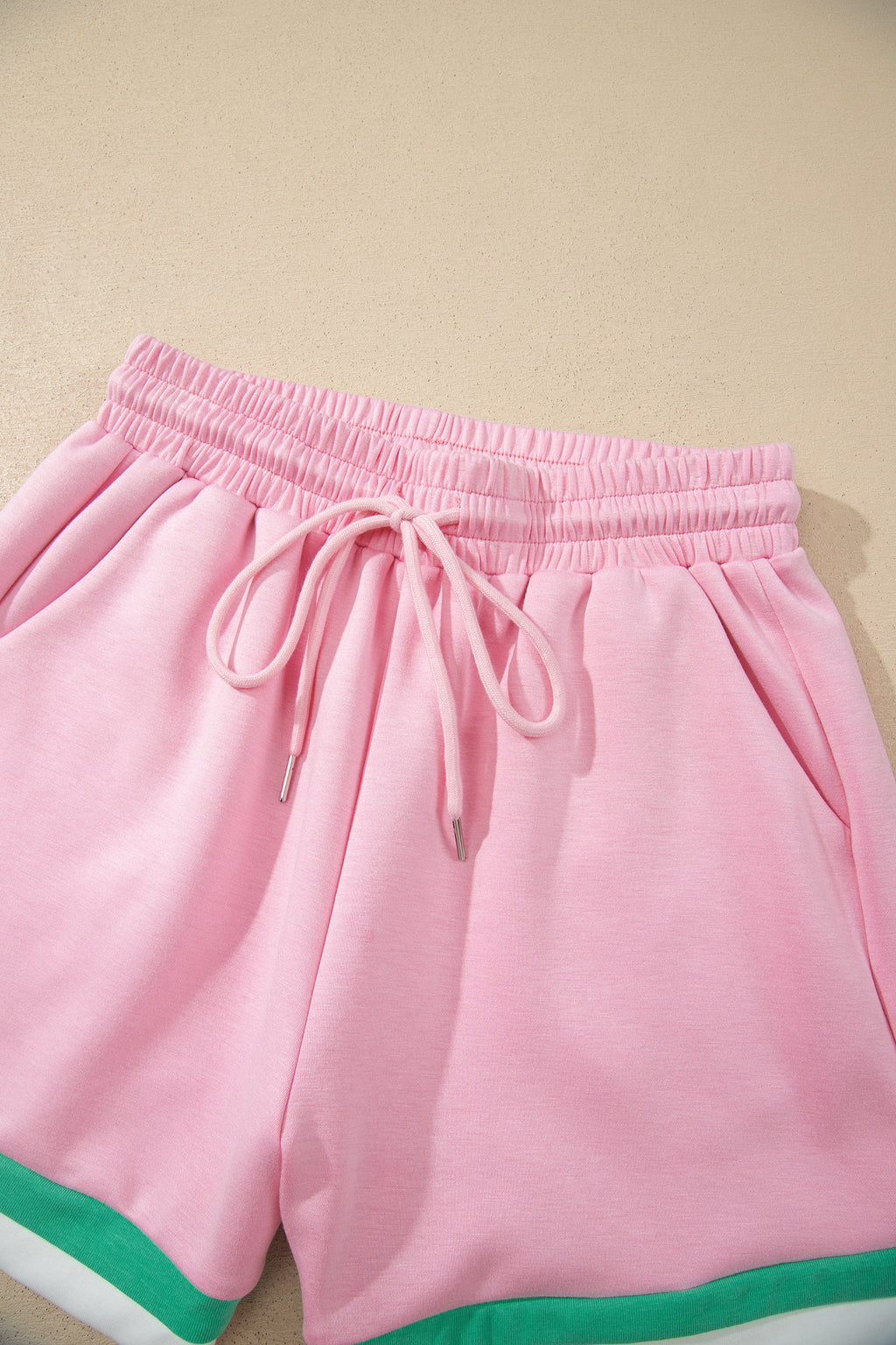 Bonbon Striped Trim Casual Tee Drawstring Shorts 2pcs Set
