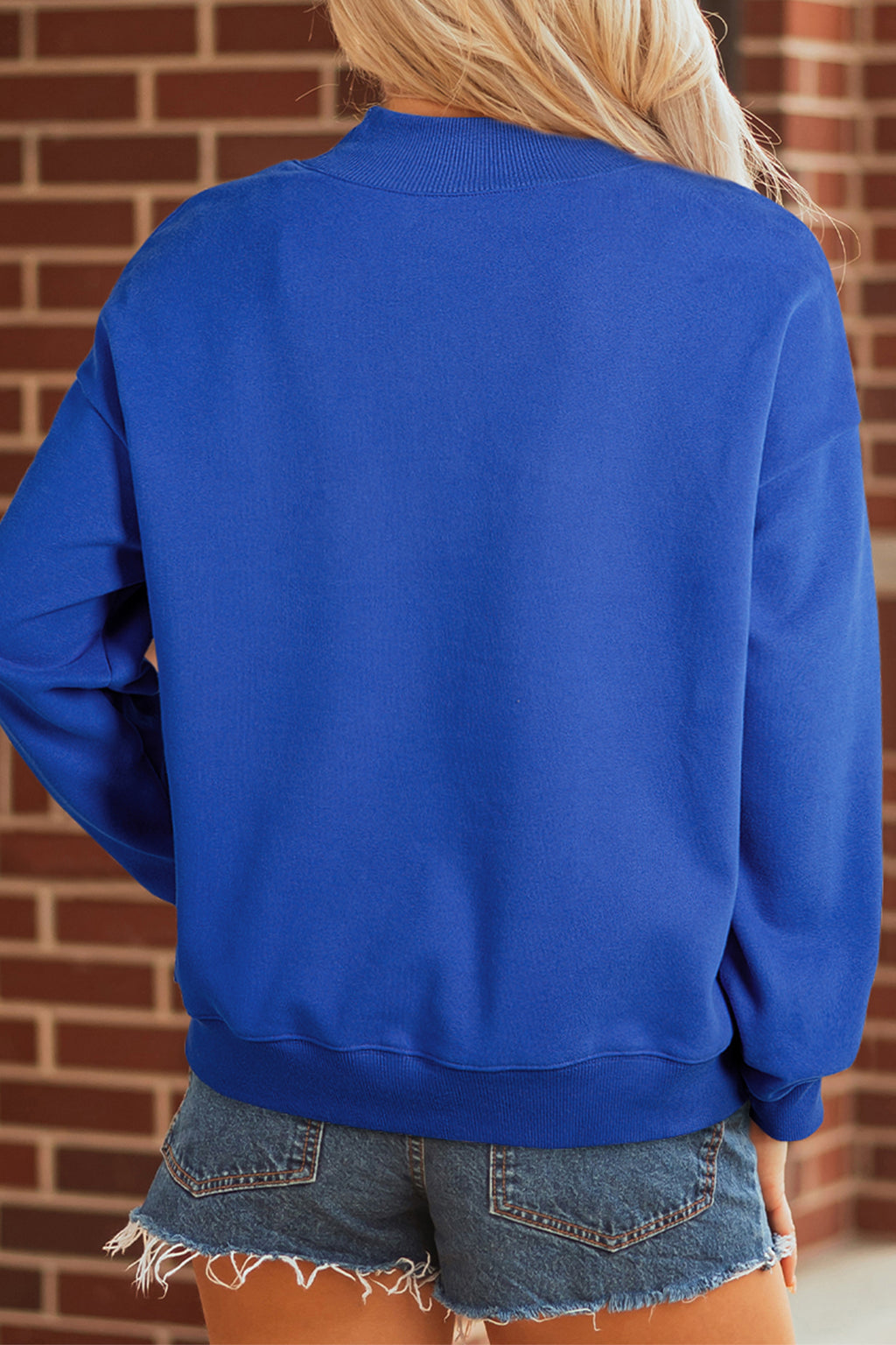 Dark Blue Sequin Baseball Patched Game Day Mock Neck Sweatshirt