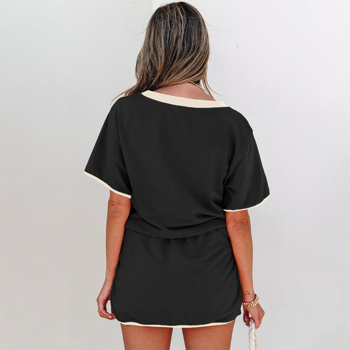Turquoise Colorblock Edge Drop Shoulder T Shirt and Skort 2Pcs Set