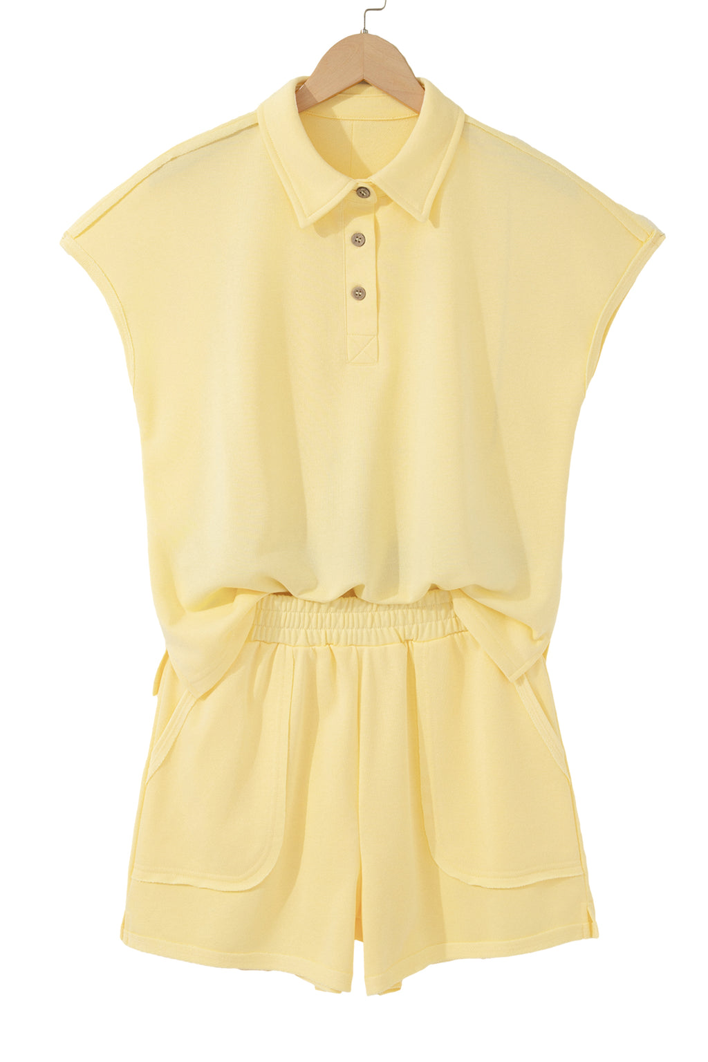 Mist Blue Loose Polo Tee Elastic Waist 2pcs Short Set
