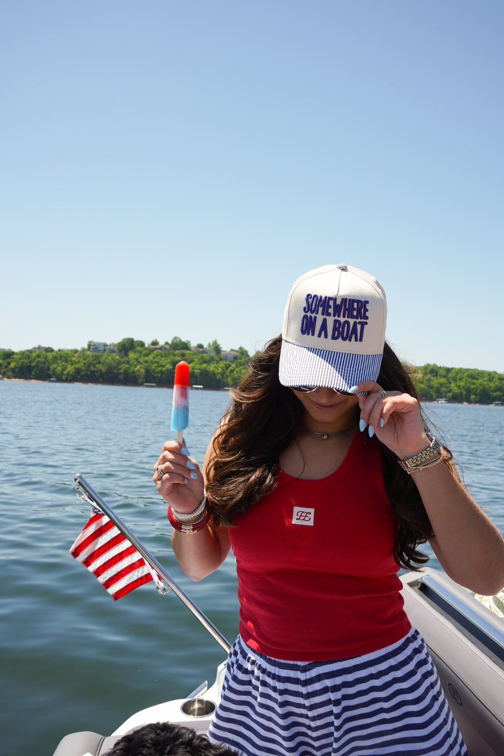 Somewhere On A Boat - Navy Stripe Trucker Hat