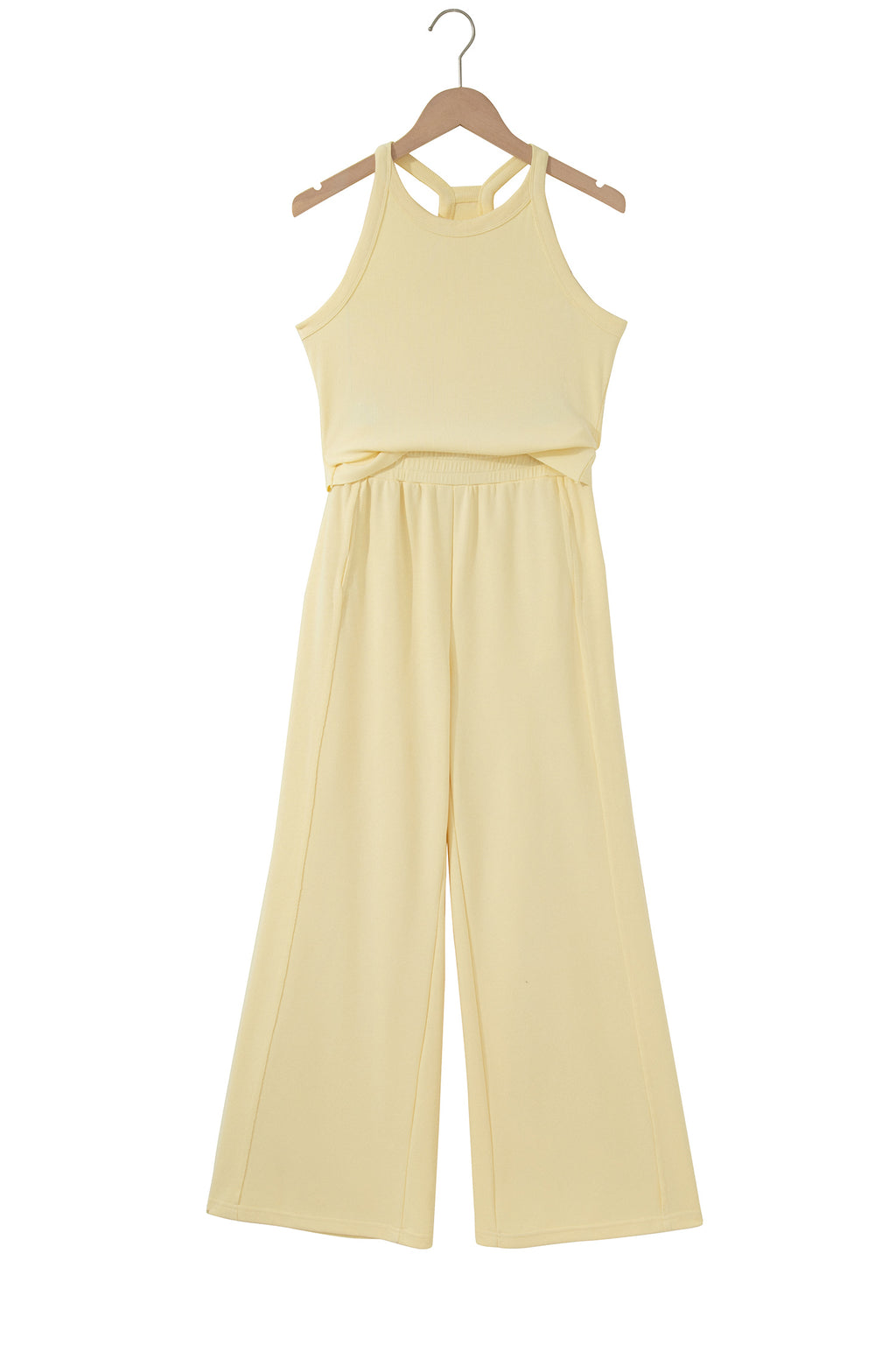 Sky Blue Slim Ribbed Tank Top and Sweatpants Set