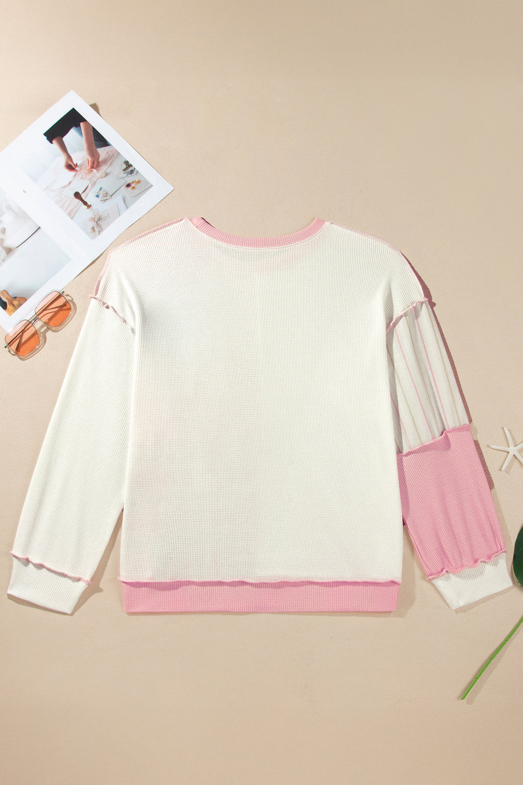 Pink Colorblock Plaid Panel Long Sleeve Plus Size Blouse