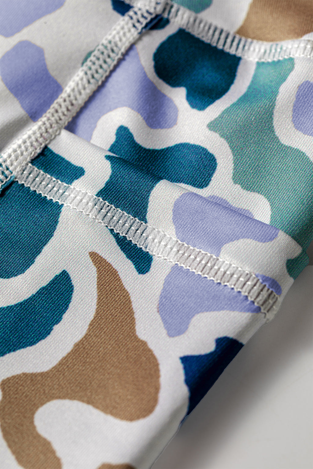 Sky Blue Abstract Camo Printed Seam Detail Biker Shorts
