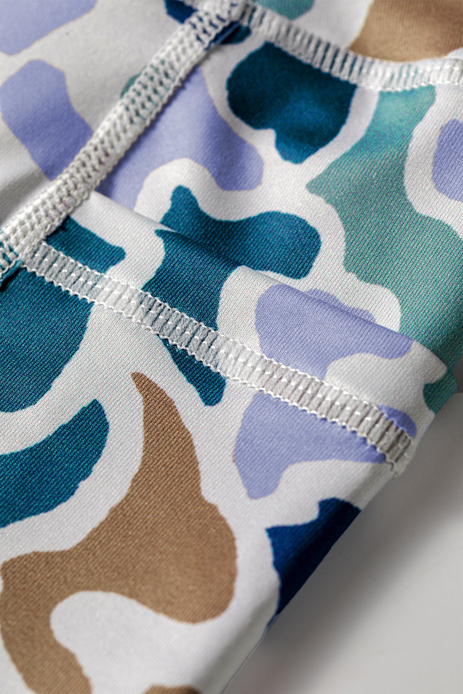 Sky Blue Abstract Camo Printed Seam Detail Biker Shorts