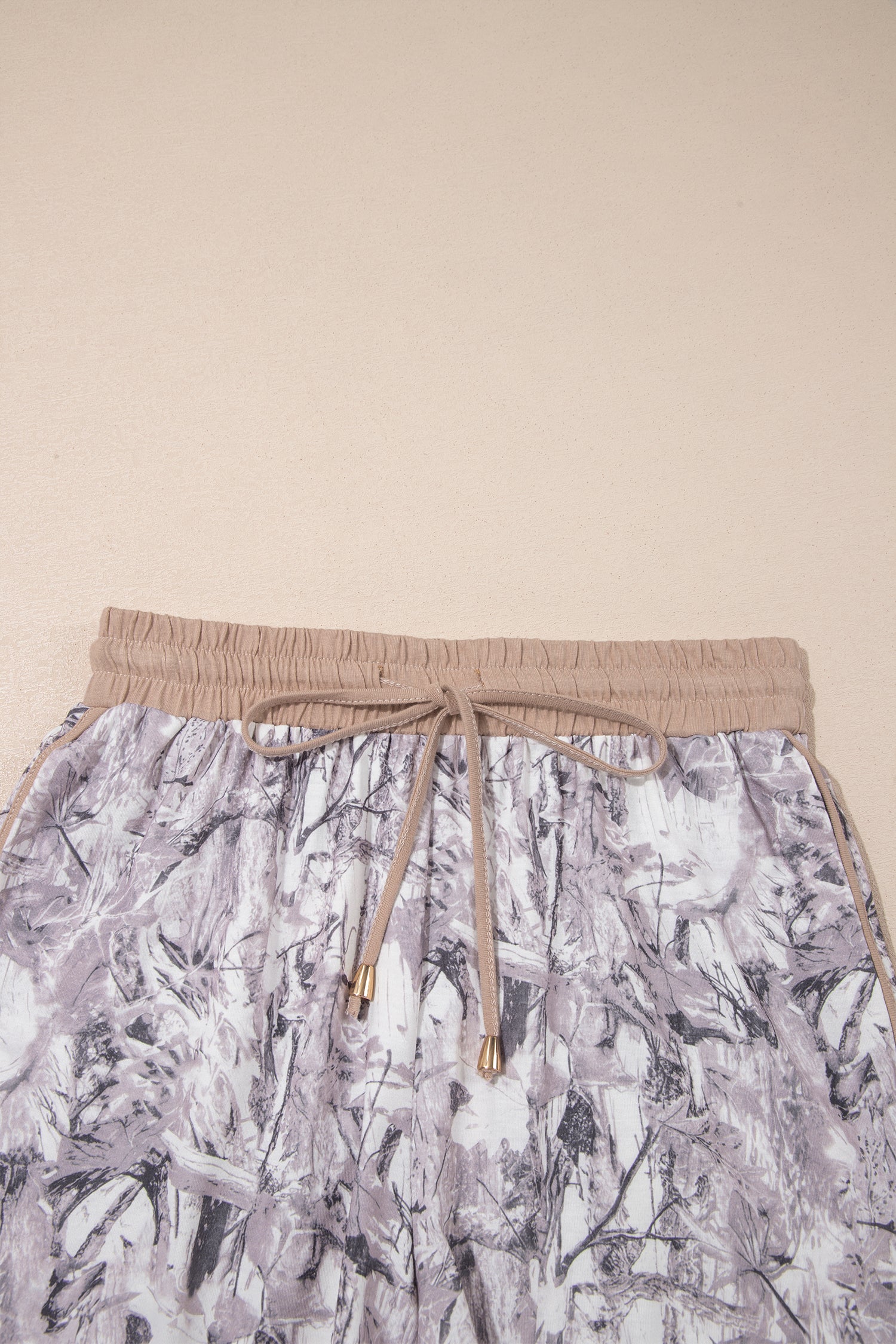 Khaki Camo Woodland Print Drawstring Active Shorts