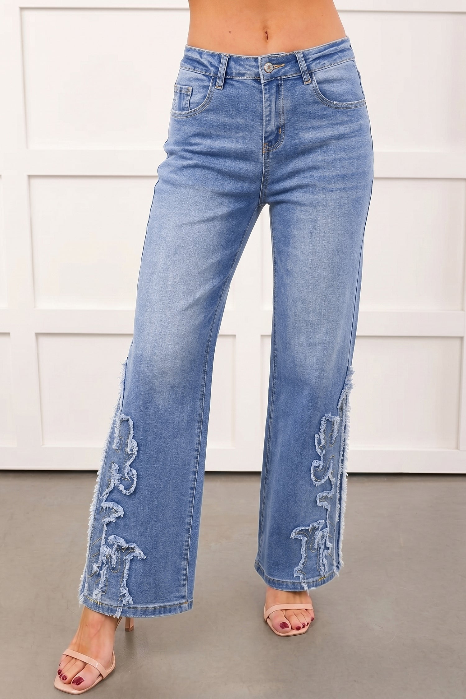 Ashleigh Blue Embroidered Western Print Flare Leg Full Length Jeans