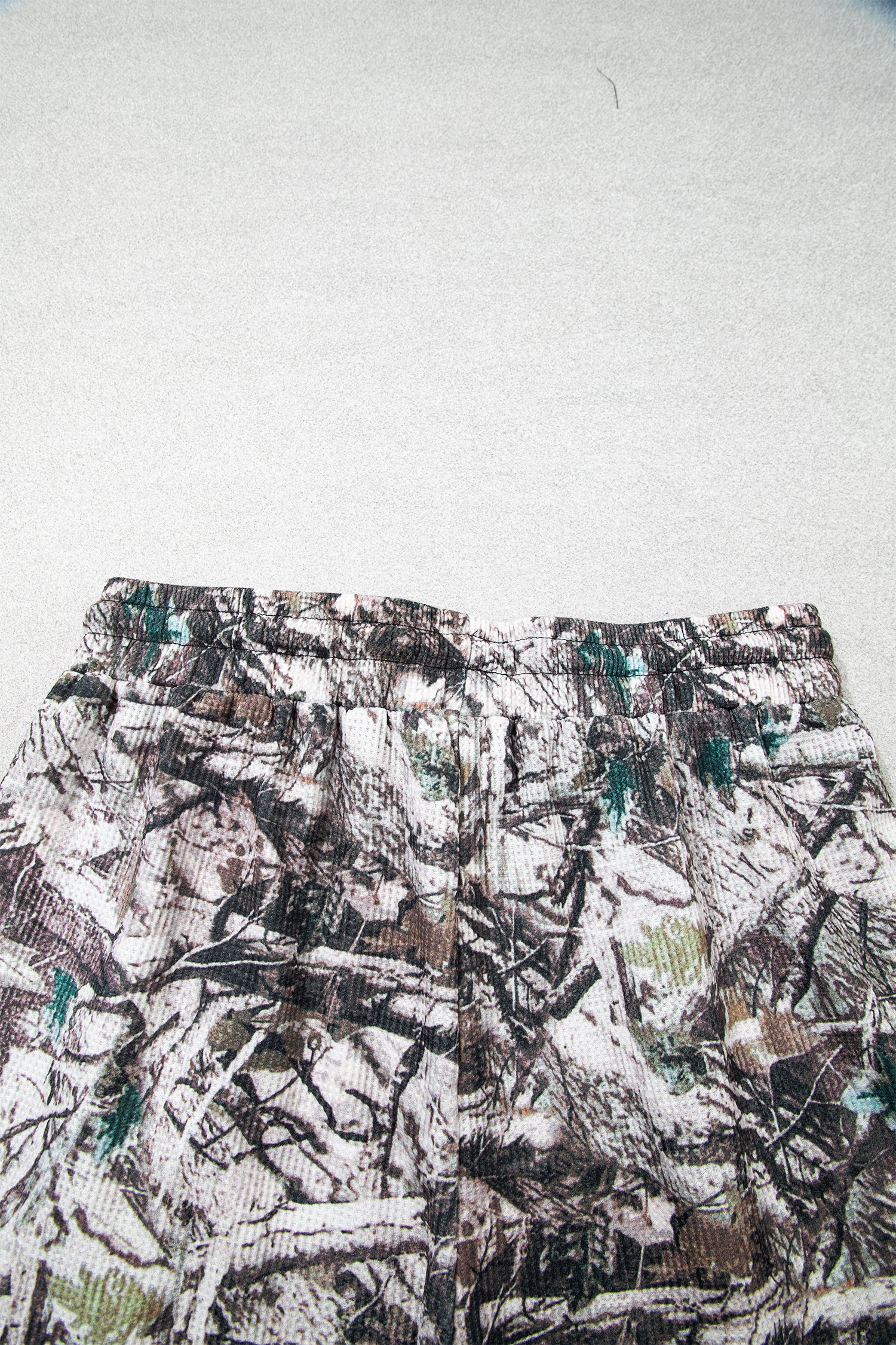 Brown Camo Long Sleeve Top Elastic Waist Shorts Two Piece Set
