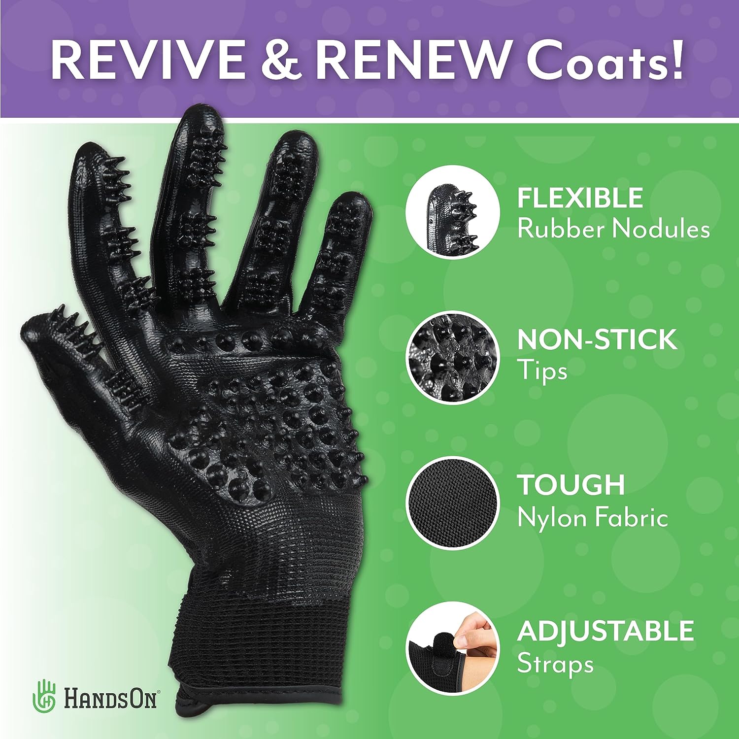 HandsOn Pet Grooming Gloves Gentle Brush for Cats Dogs Horses Black Medium Size