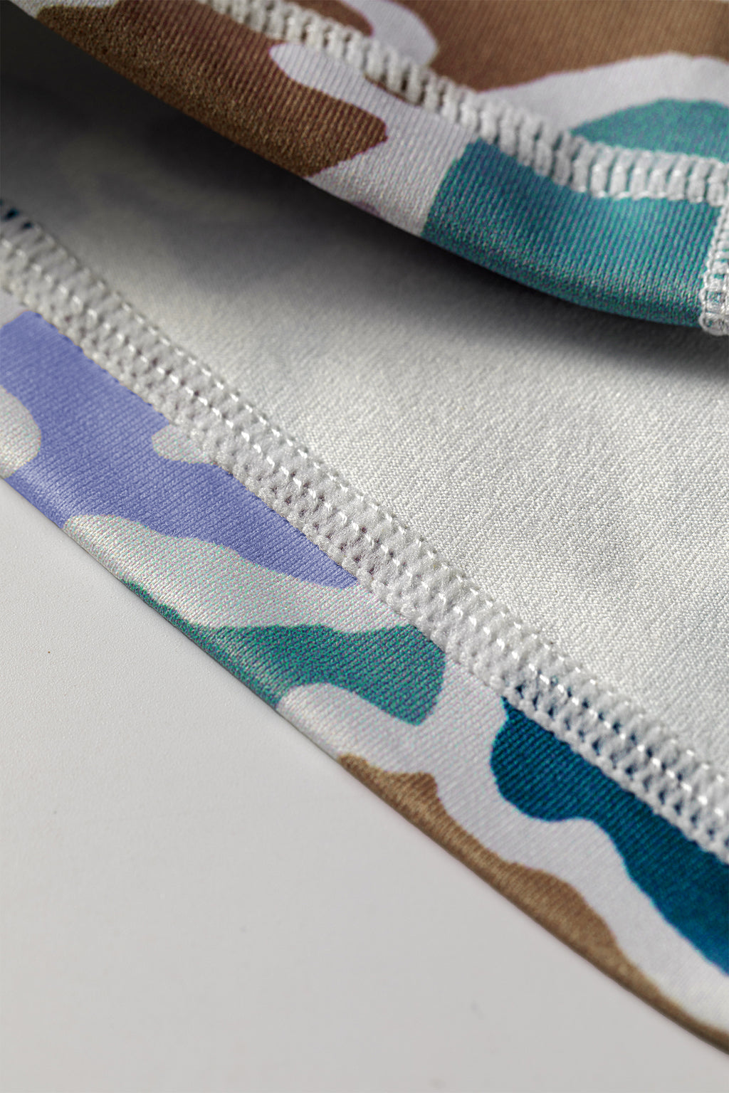 Sky Blue Abstract Camo Printed Seam Detail Biker Shorts