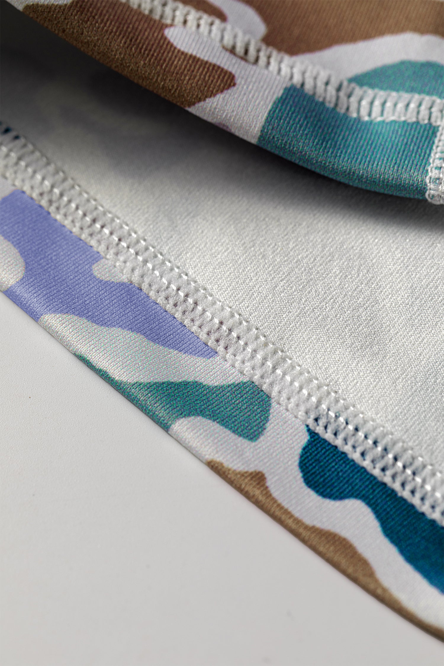Sky Blue Abstract Camo Printed Seam Detail Biker Shorts