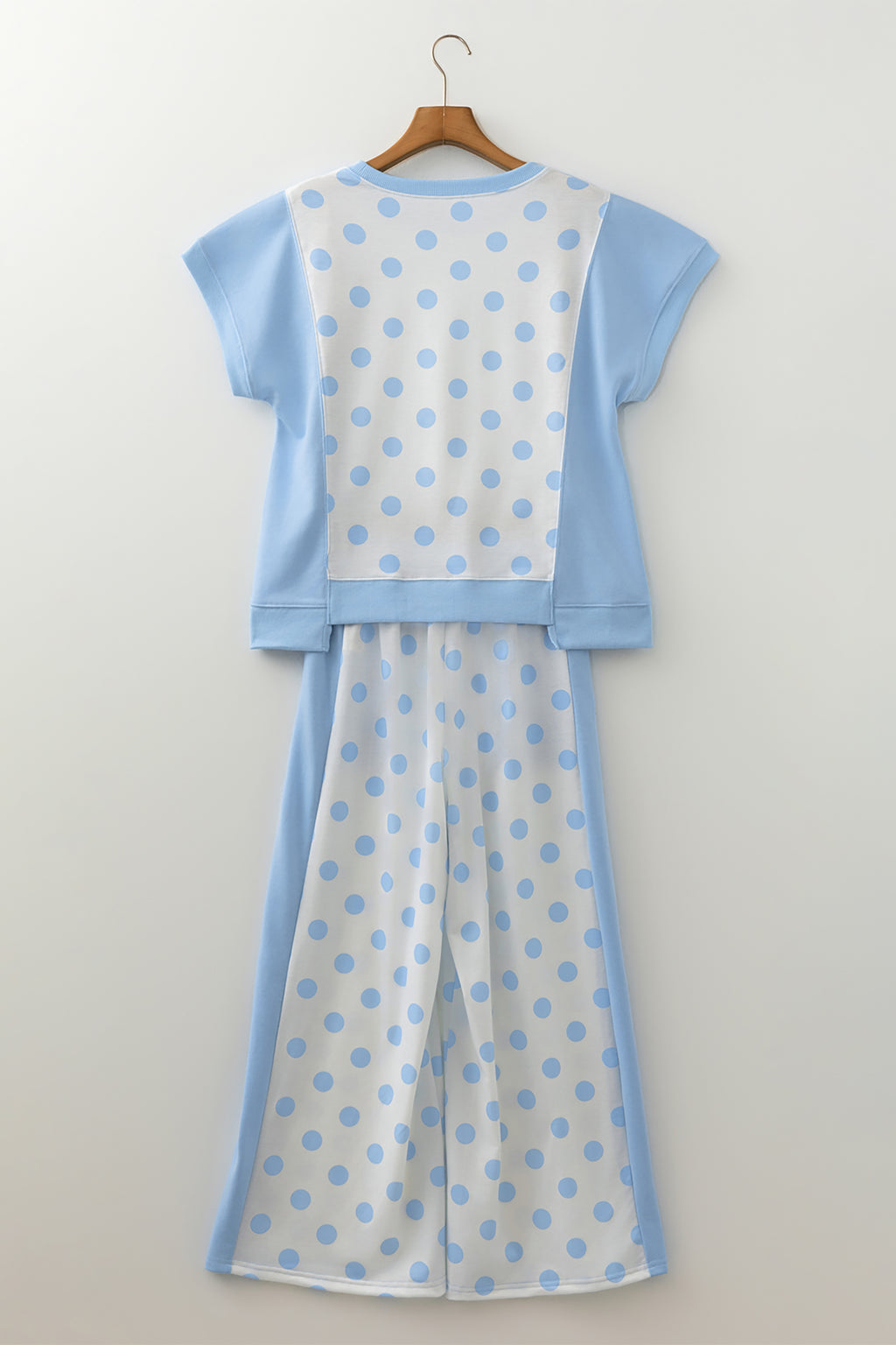 Pink Color Block Patchwork Polka Dot Wide Leg Pant Set