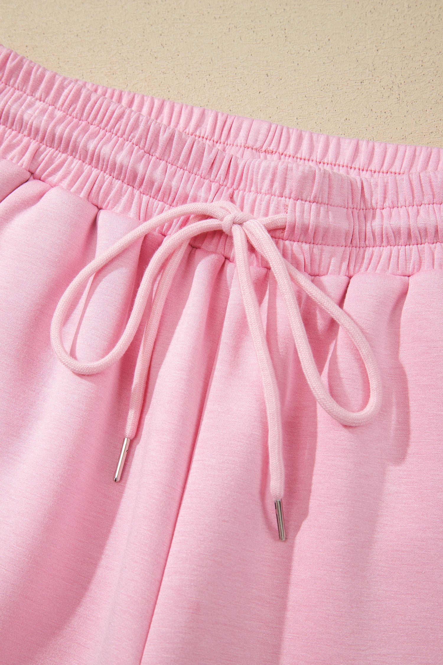 Bonbon Striped Trim Casual Tee Drawstring Shorts 2pcs Set
