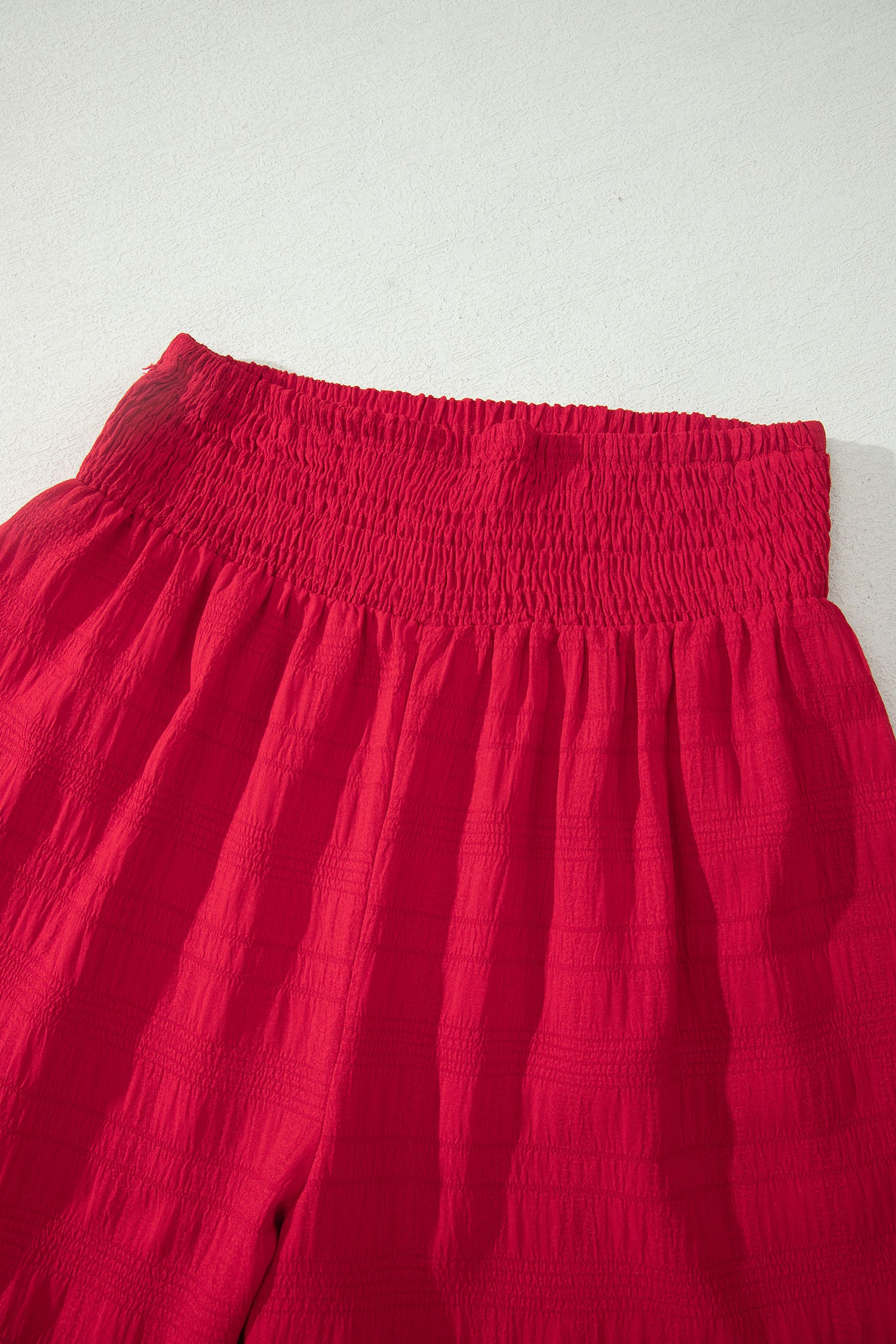 Peach Blossom Textured Square Neck Top and Shirred High Waist Shorts Set