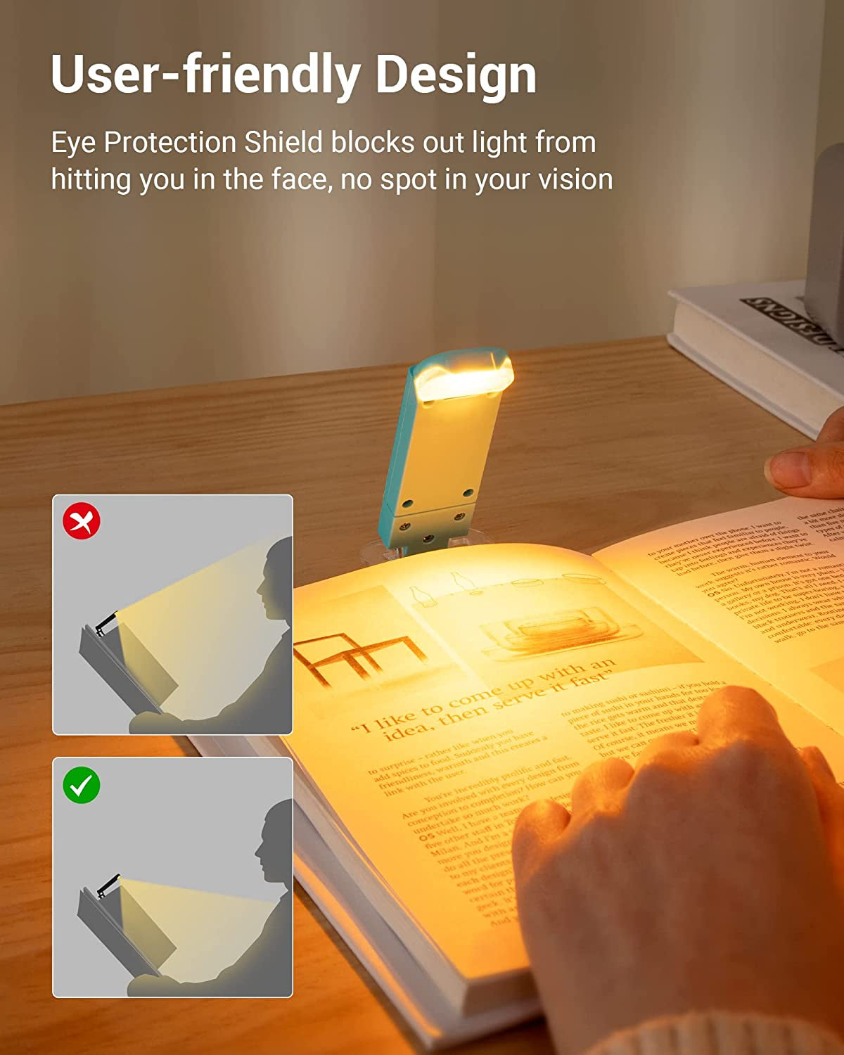 Book Reading Light with Clip, USB Rechargeble Booklight (Blue) | Brightness Adjustable, Amber & Warm White Glow, Flexible Lighting Angle, Sleep Aid Light for Kids, Bookworms, Adults