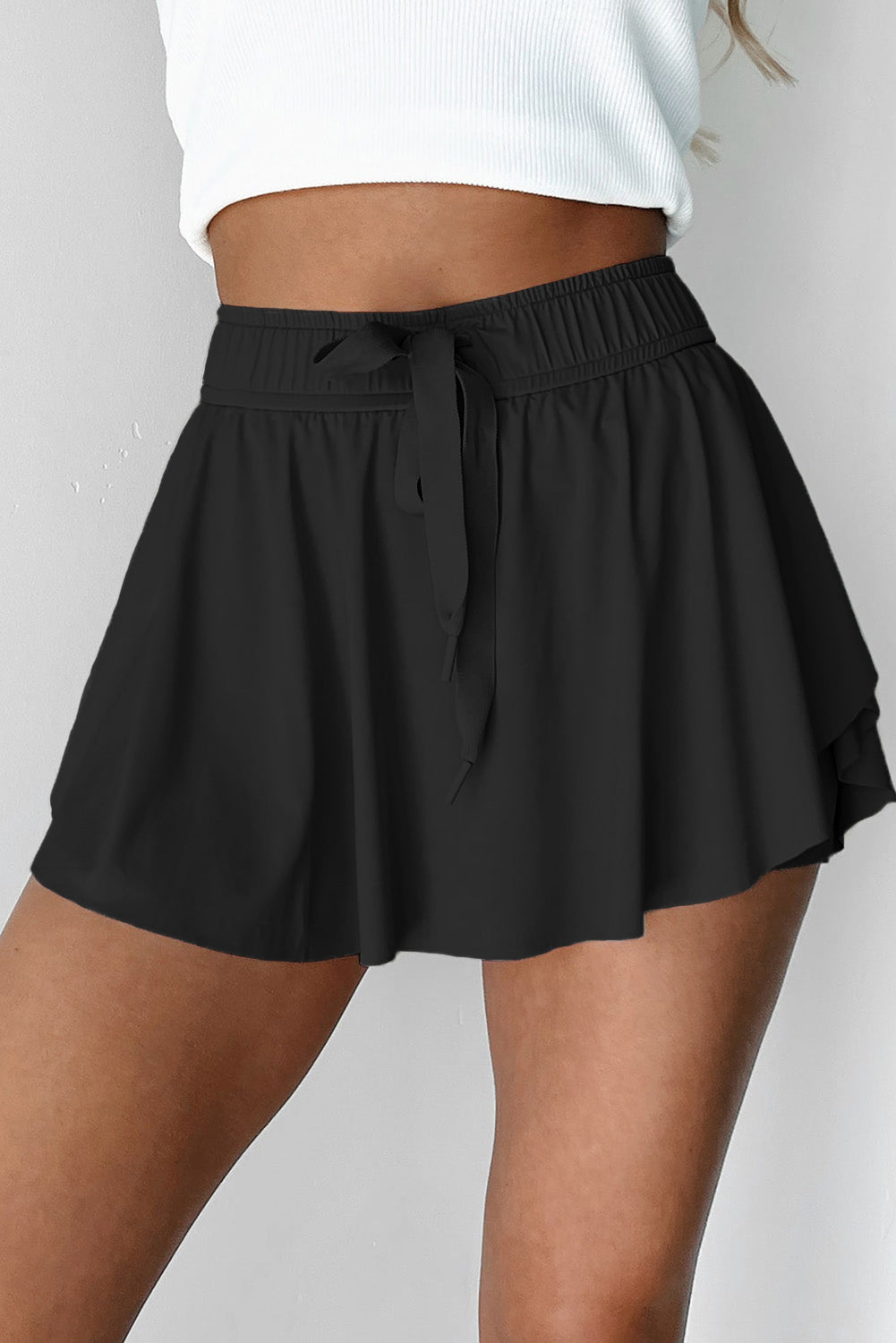 Dark Blue Drawstring Elastic Waistband Lined Tennis Skorts