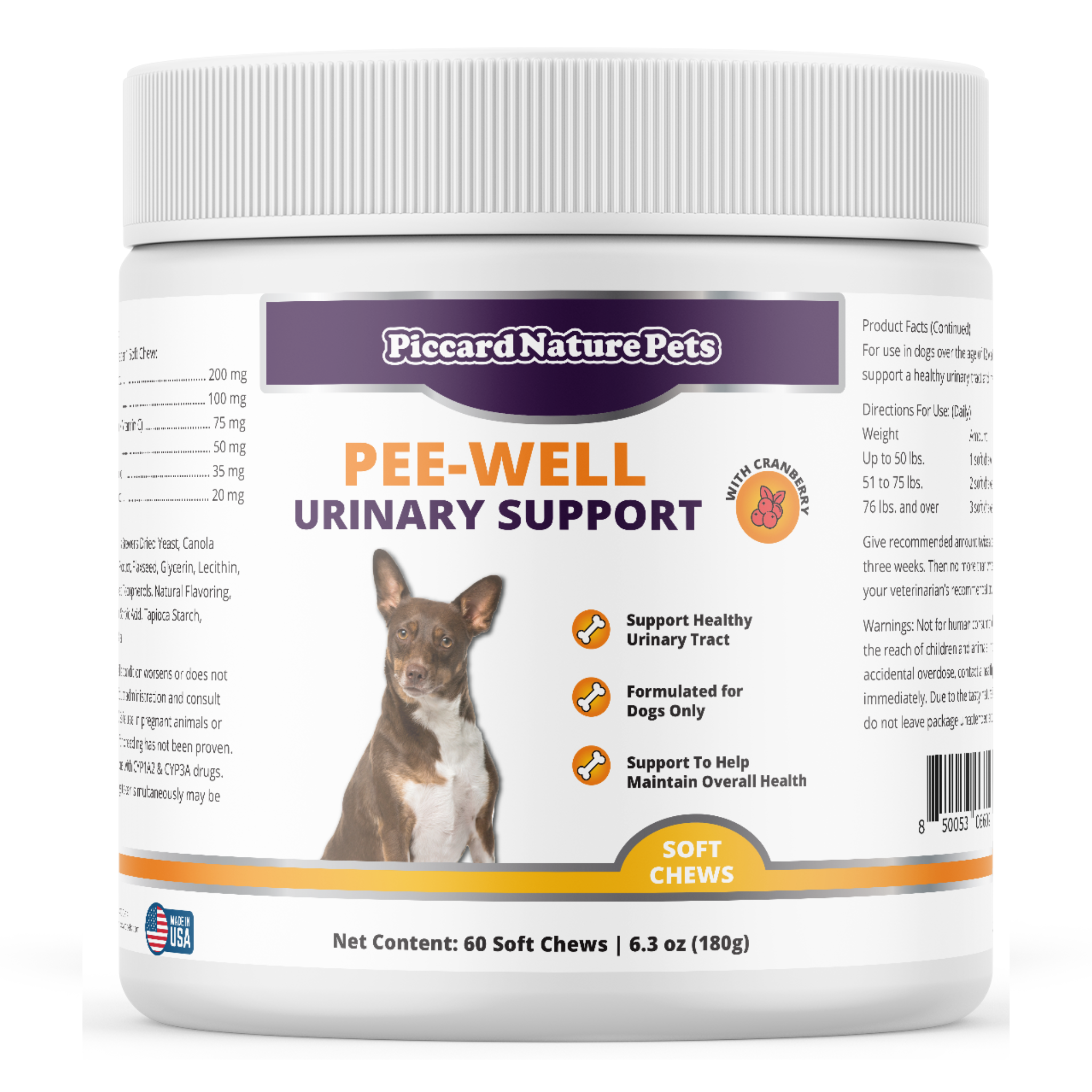 PiccardNaturePets Pee-Well Urinary Bladder Support for Dogs 60ct + FREE Bandana!