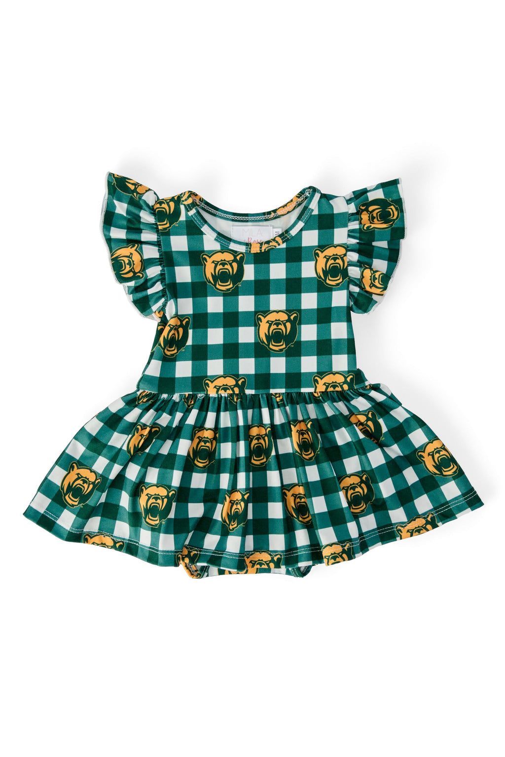 Baylor Plaid Bear S/S Flutter Twirl Bodysuit