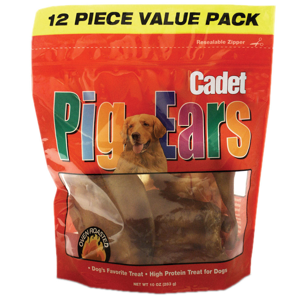 Cadet Natural Pig Ears for Dogs 100% Pork Oven Roasted Dental Chews 12 Pack