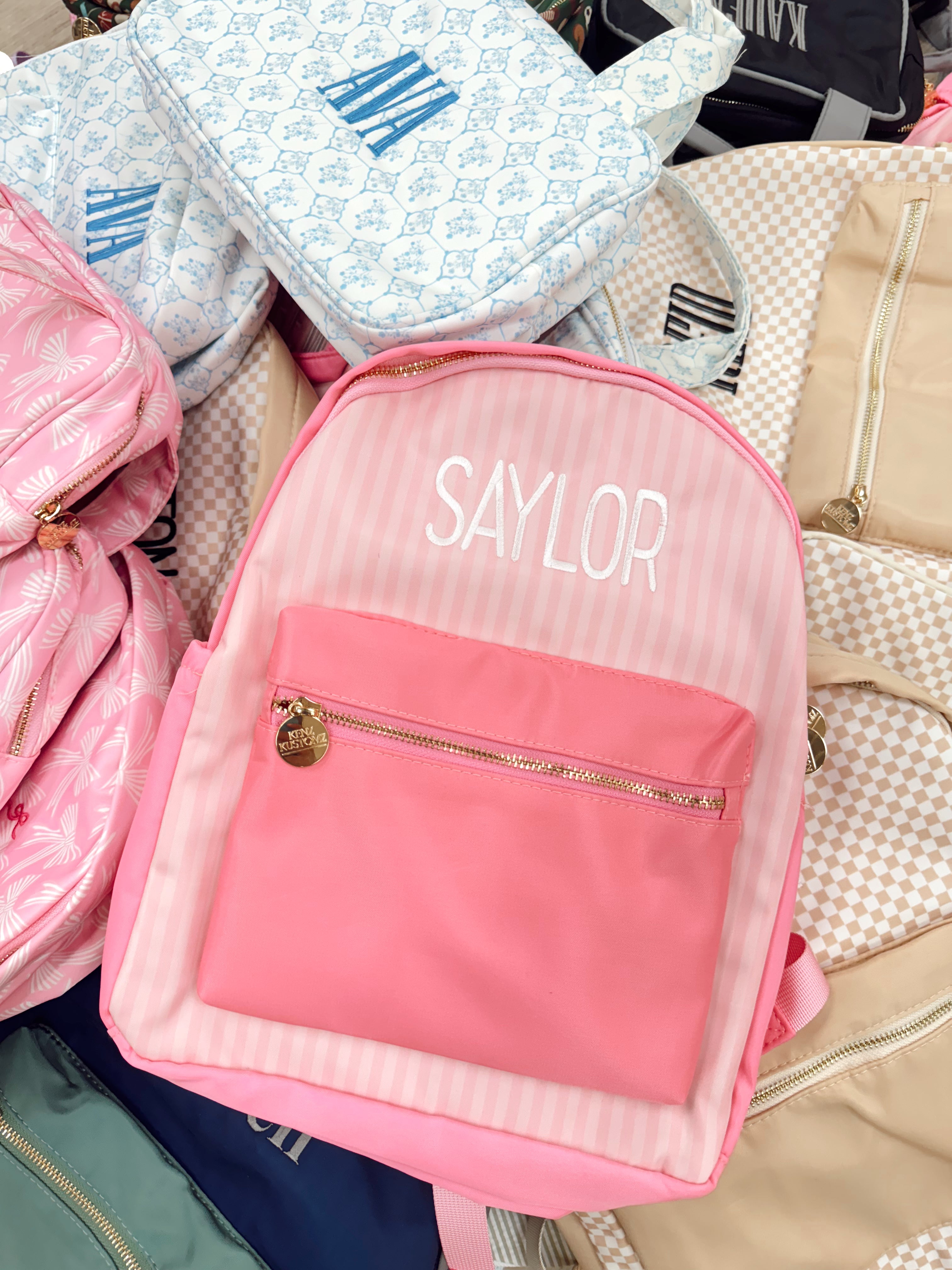 Pink Stripe Backpack -PLAIN NO EMBROIDERY