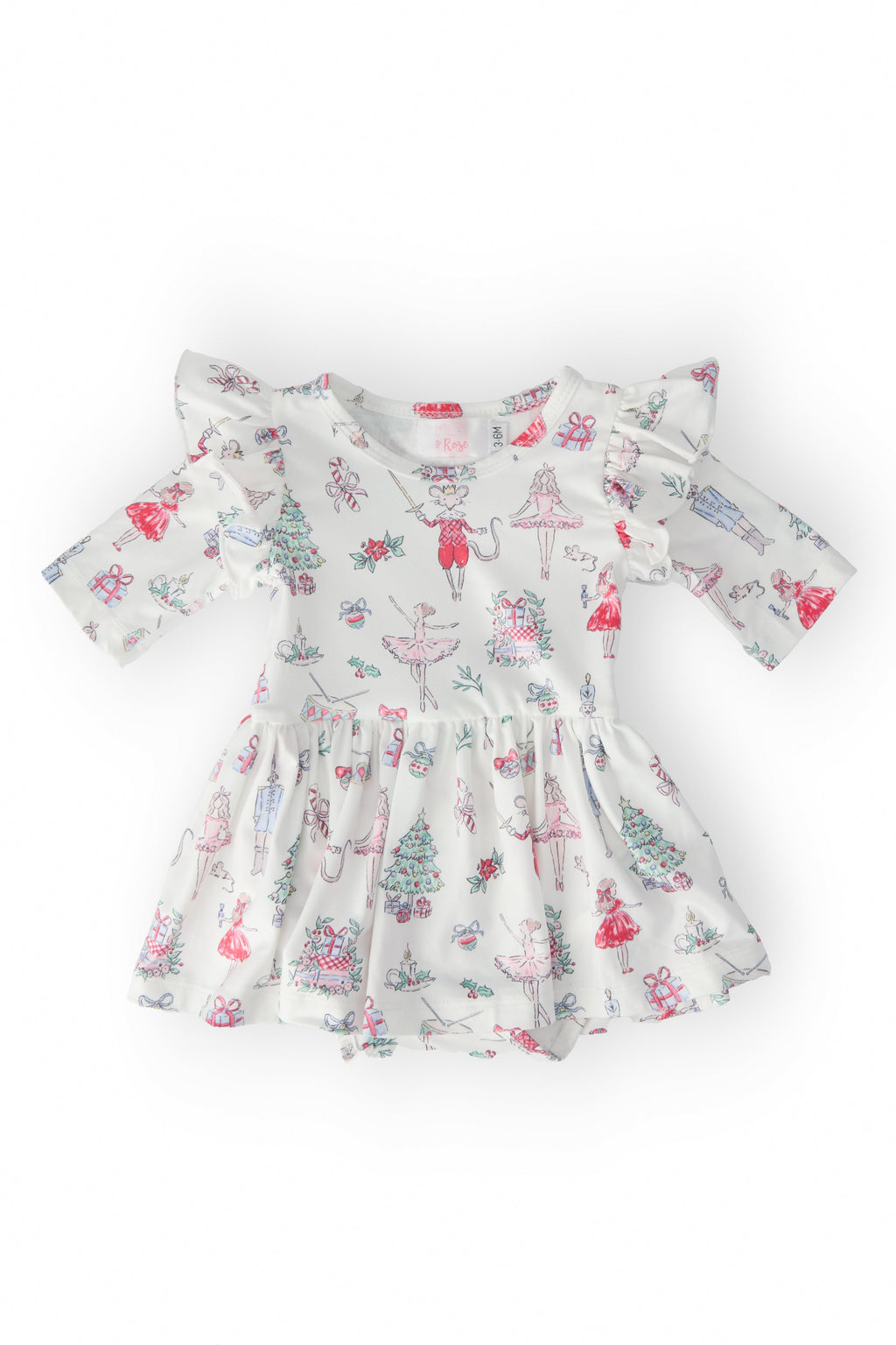 Clara's Christmas 3/4 Sleeve Flutter Twirl Bodysuit