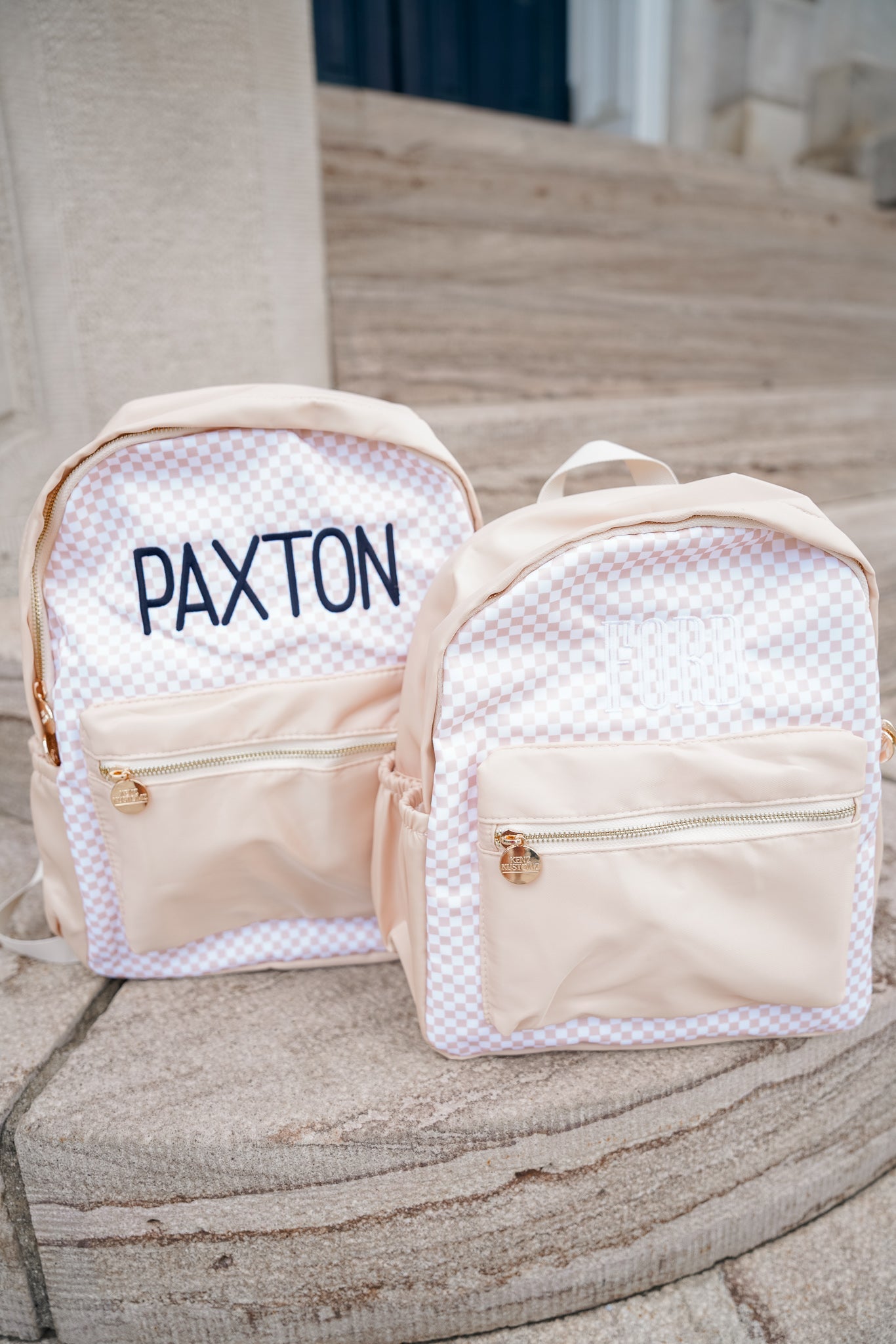 Tan Checkered Backpack -PLAIN NO EMBROIDERY