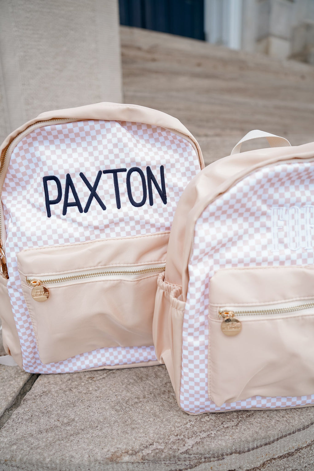 Tan Checkered Backpack -PLAIN NO EMBROIDERY