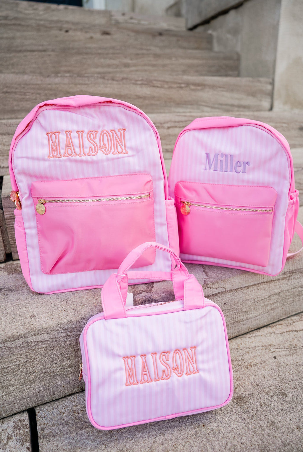 Pink Stripe Backpack -PLAIN NO EMBROIDERY