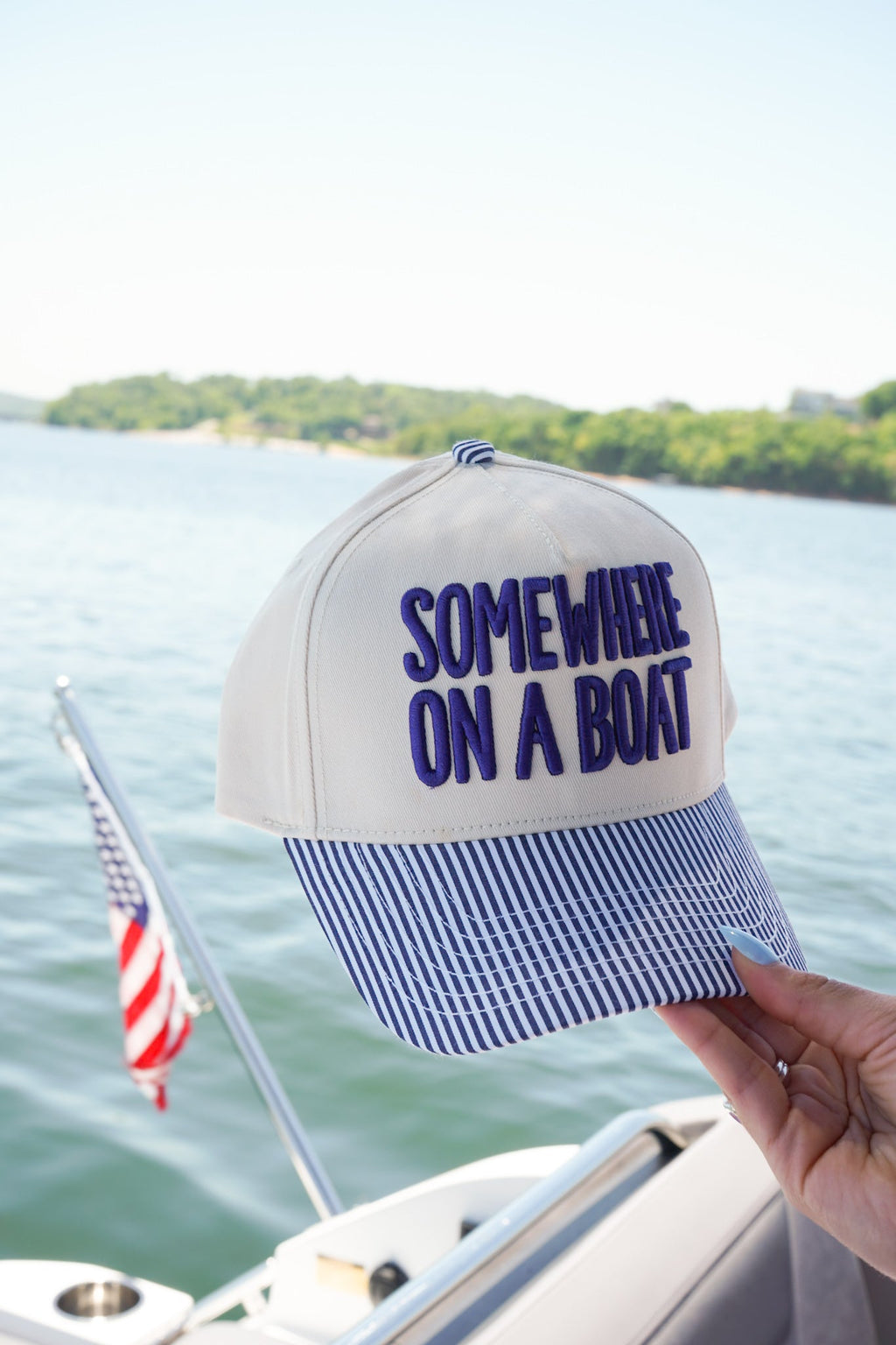 Somewhere On A Boat - Navy Stripe Trucker Hat