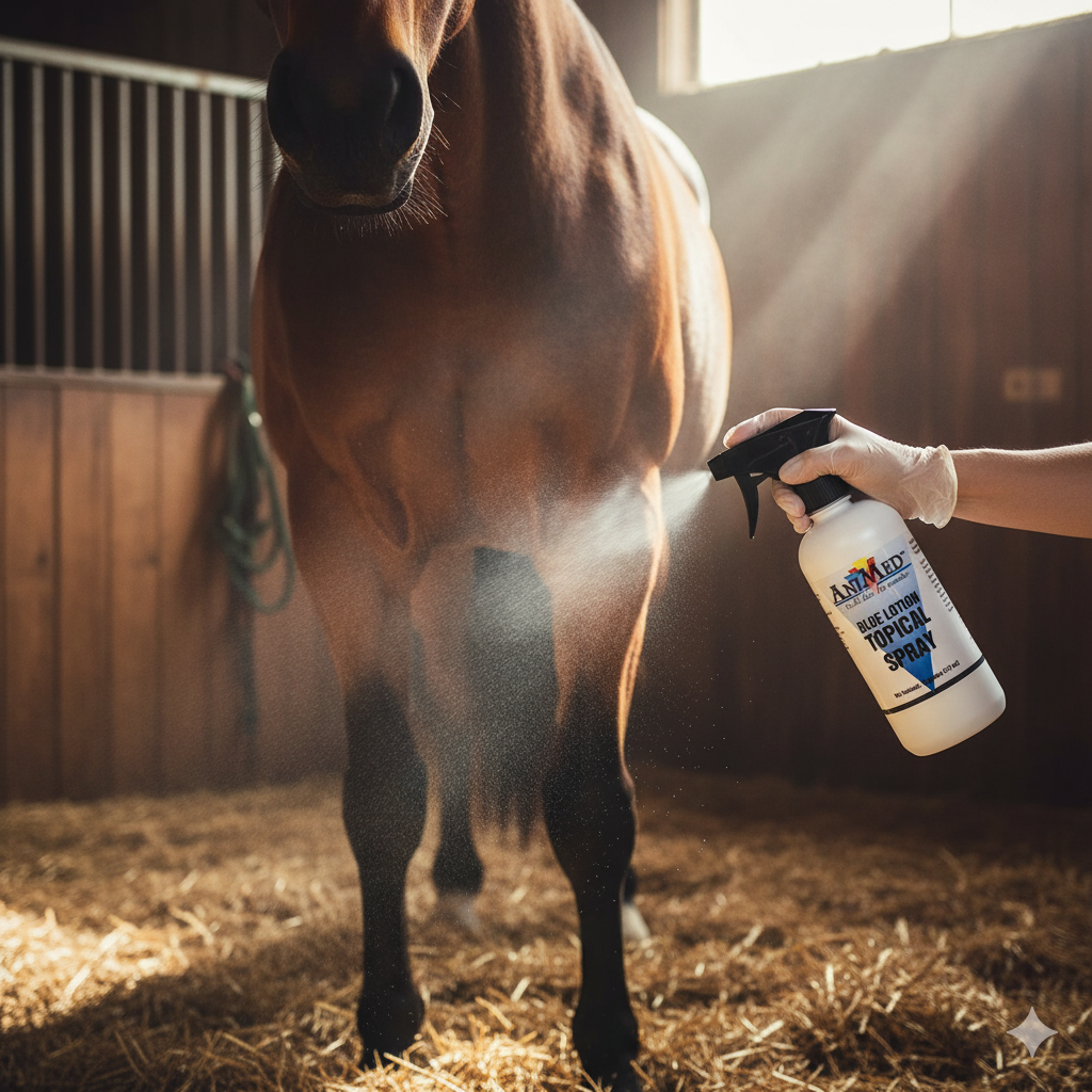 AniMed Blue Lotion Spray 16 oz – Multi-Animal Skin & Coat Care – Horses, Dogs, Livestock