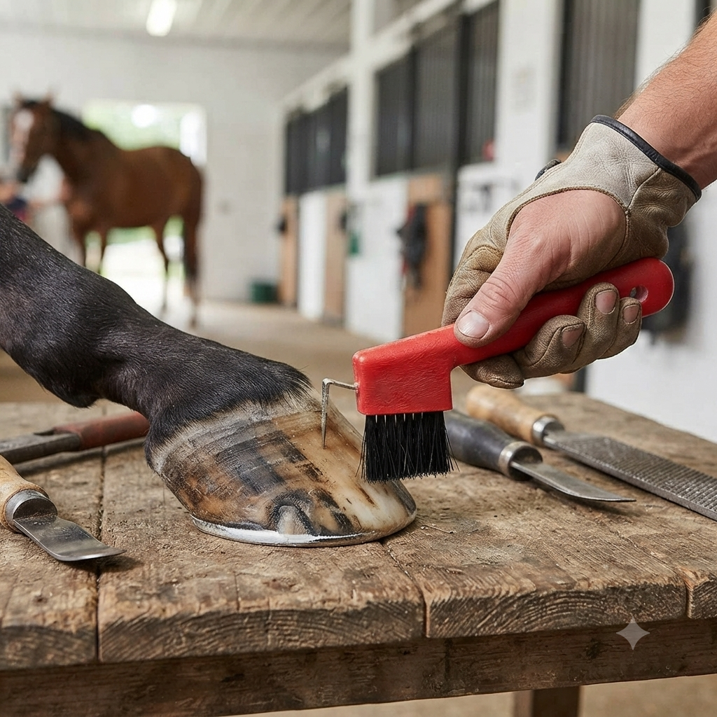 Rubber Horse Hoof Pick & Stiff Brush Grooming Tool Red or Blue