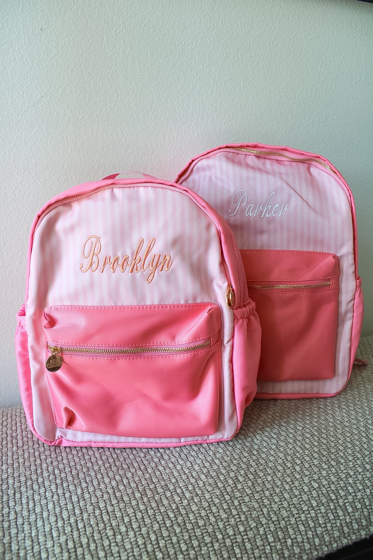 Pink Stripe Backpack -PLAIN NO EMBROIDERY