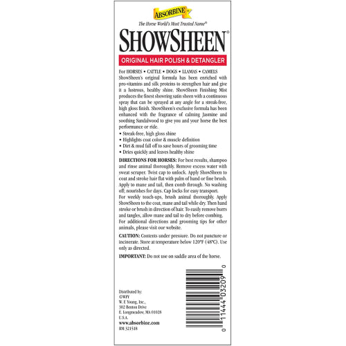 Absorbine ShowSheen Finishing Mist Horse Grooming Shine 15 oz.