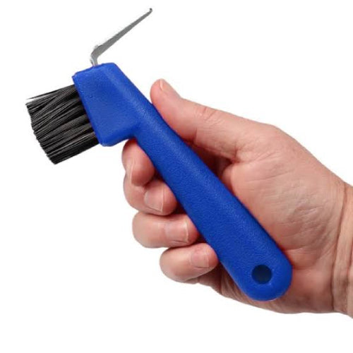 Rubber Horse Hoof Pick & Stiff Brush Grooming Tool Red or Blue