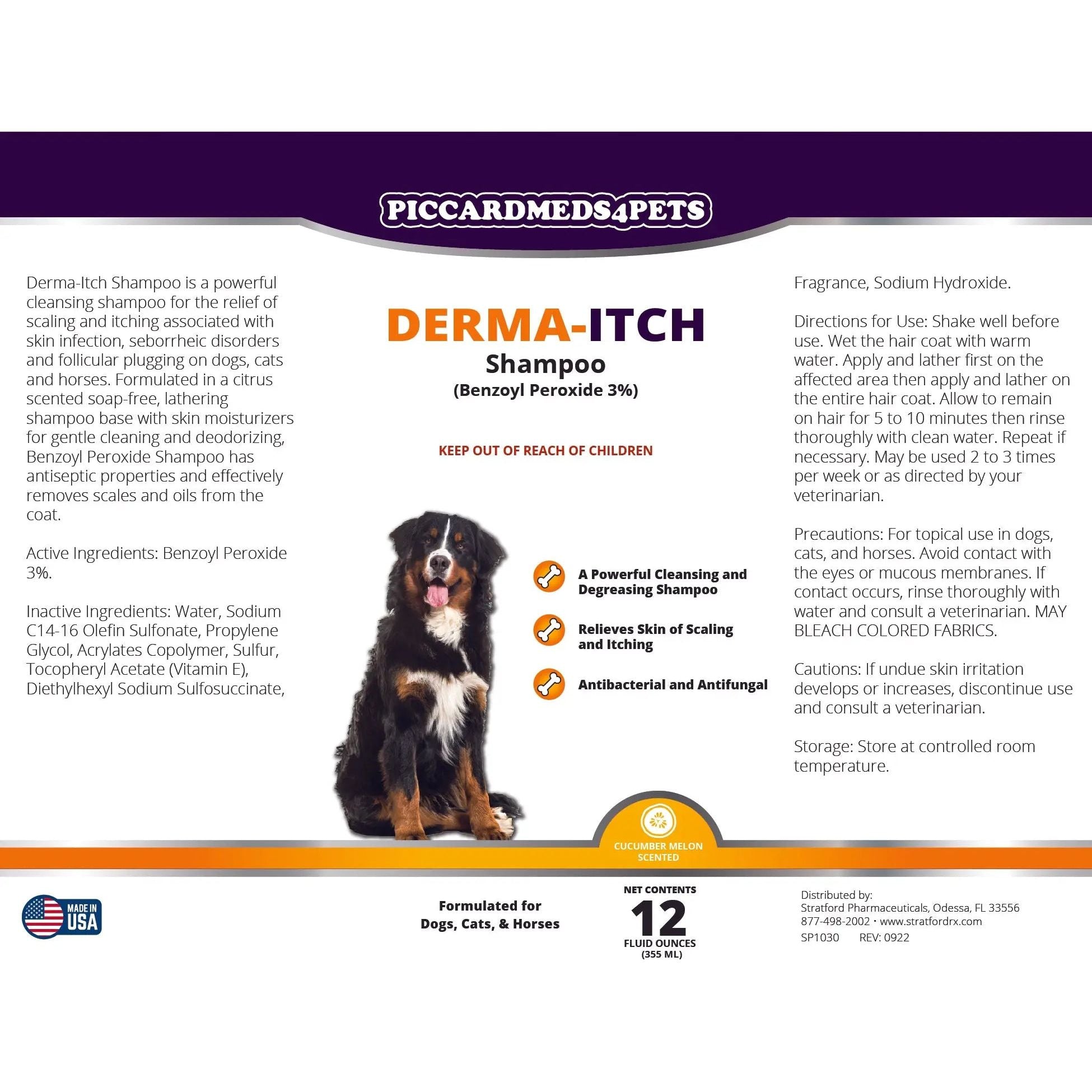 Piccardmeds4pets Derma-Itch Shampoo for Dogs 12 oz. + FREE Camo Bandana!