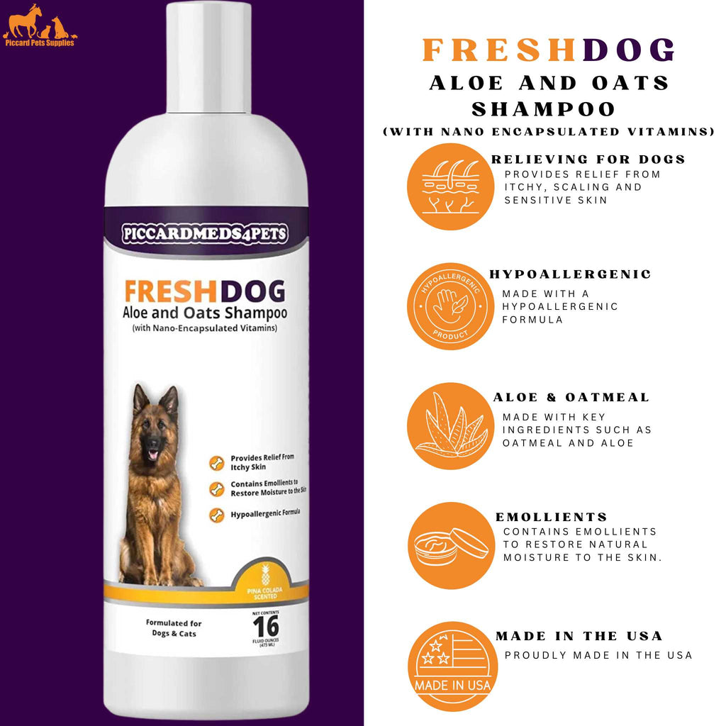 Piccardmeds4pets Fresh Dog Aloe and Oats Shinny Coat Shampoo 16 oz. + FREE Bandana!