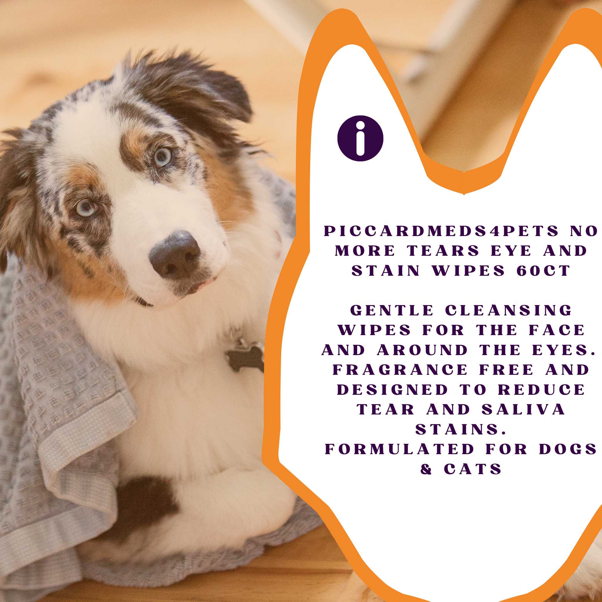 Piccardmeds4pets No More Tears Eye and Stain Wipes for Pets 60CT + FREE Bandana!