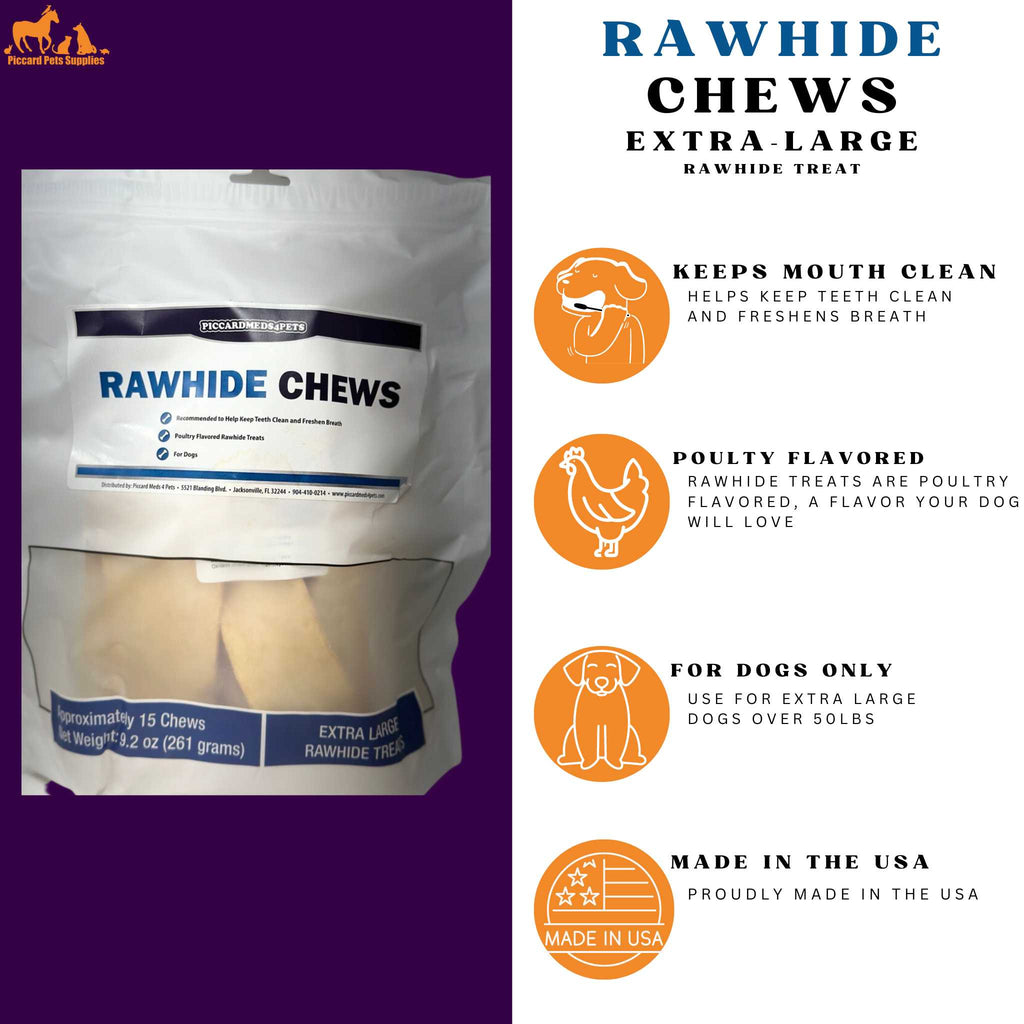 Piccardmeds4pets Rawhide Dental Chews XL Dogs 50lb+ Teeth Cleaning Treats