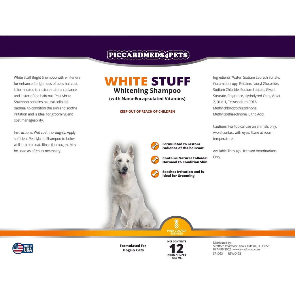 Piccardmeds4pets White-Stuff Coat Whitening Pet Shampoo 12 oz. + FREE Bandana!