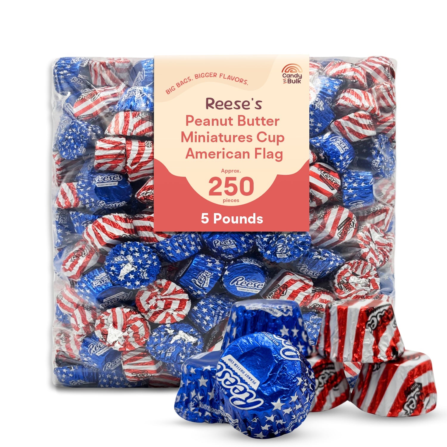 Reese's Miniature Cups Milk Chocolate & Peanut Butter – Patriotic Foils – Bulk Value Bag