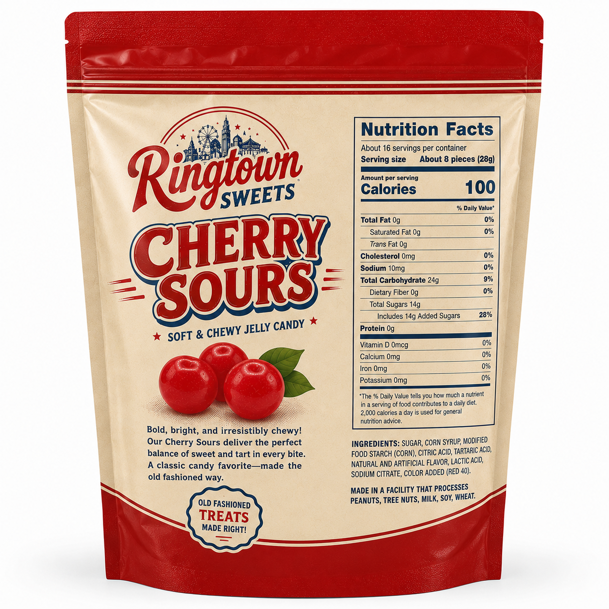 Ringtown Sweets – Cherry Sours – Soft & Chewy Jelly Candy