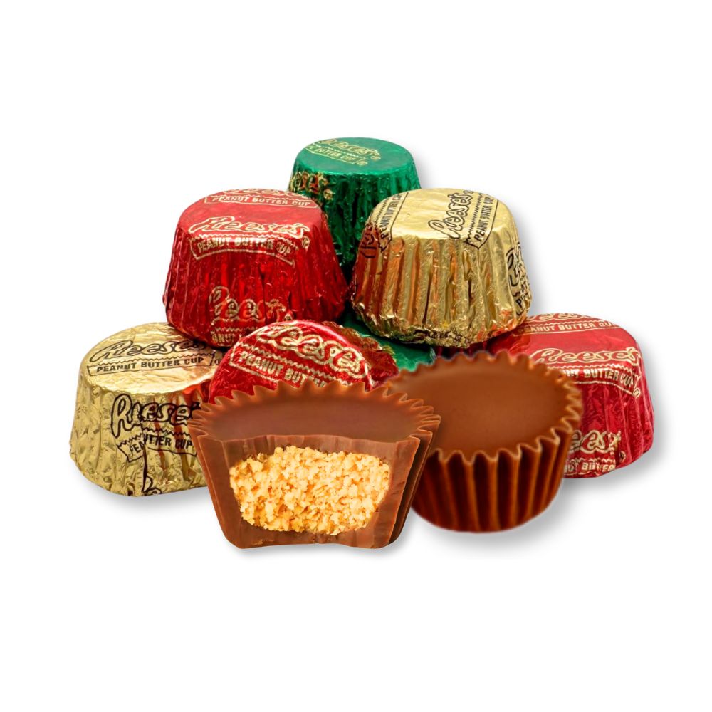 Reese's Miniature Cups Milk Chocolate & Peanut Butter – Christmas Foils, Bulk Value Bag