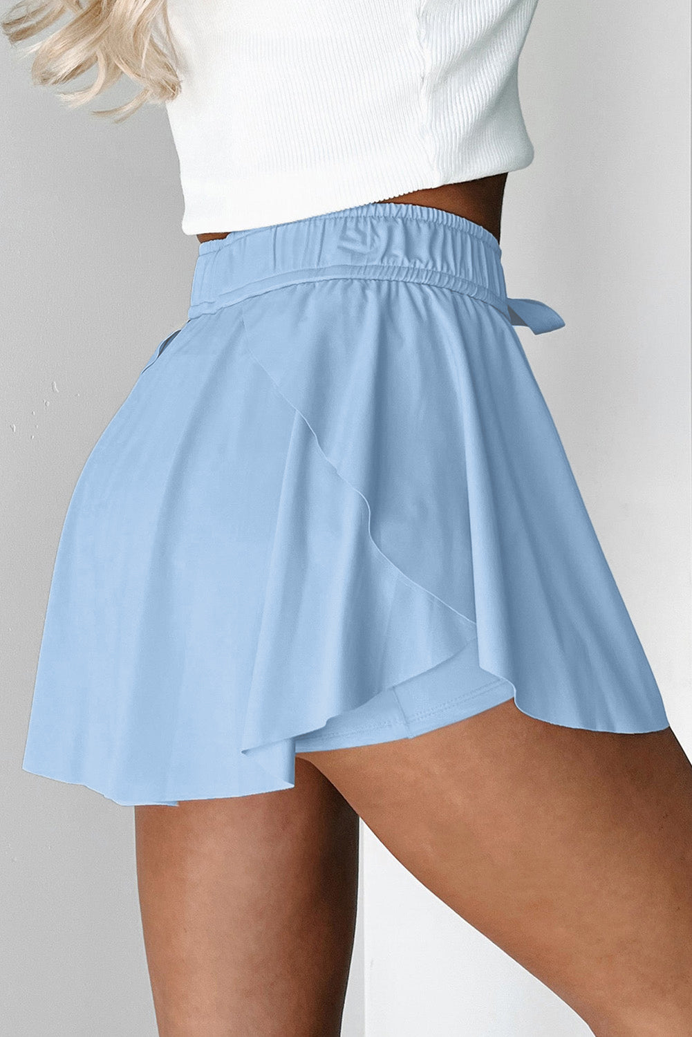 Dark Blue Drawstring Elastic Waistband Lined Tennis Skorts