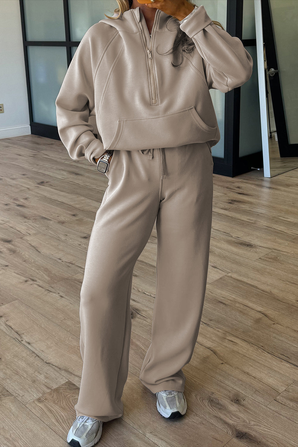 Orchid Bouquet Half Zip Thumbhole Sleeve Hoodie Active Pants 2pcs Outfit