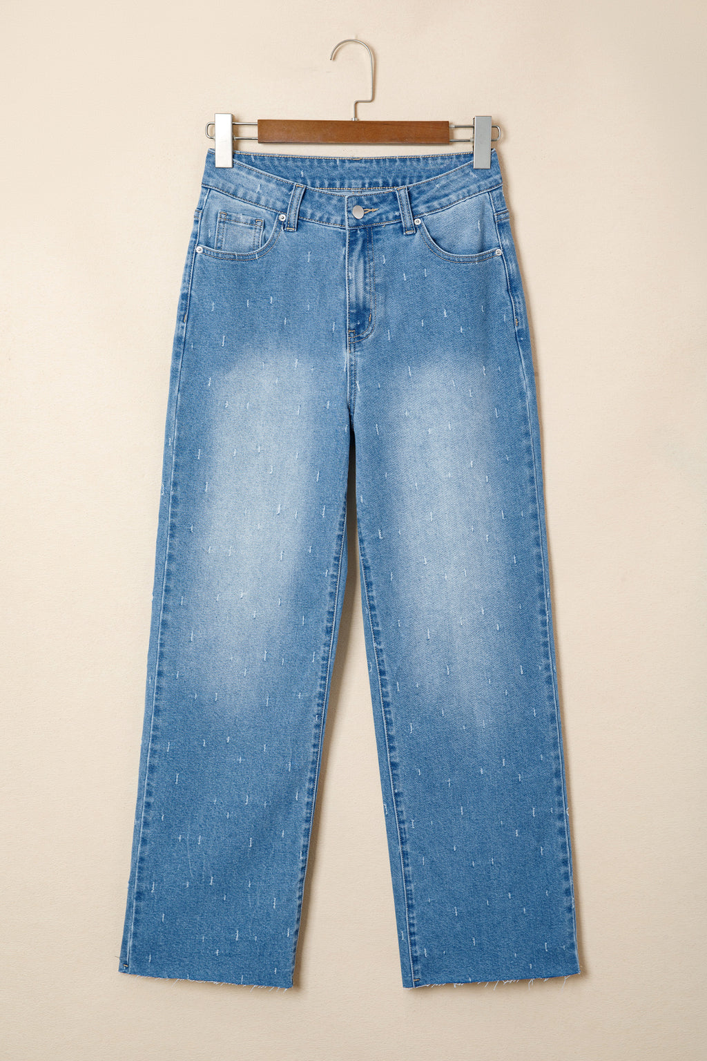 Mist Blue Distressed Detail Tummy Control Raw Hem Jeans
